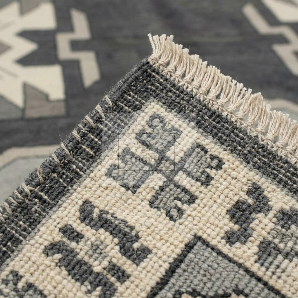 Charcoal & Ivory Oushak Wool Rug | 6x9 8x10 ft Hand-Knotted | Bedroom Living Room Area Rug