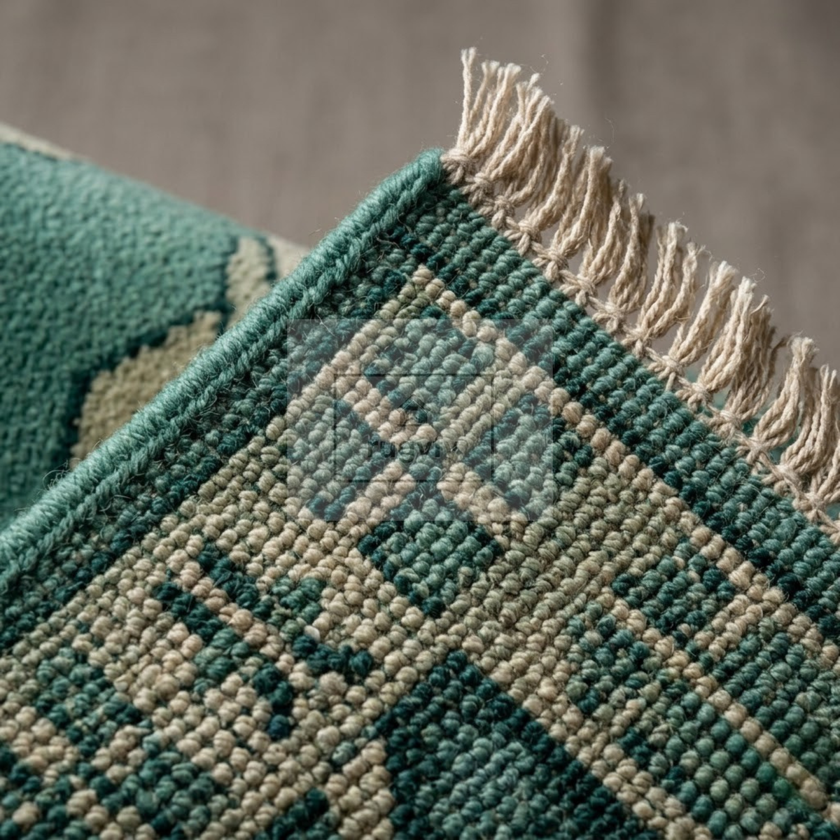 Jade Green & Cream Kazak Rug | Hand-Knotted Tribal Medallion Wool Area Rug | Living Room Entryway 8x10