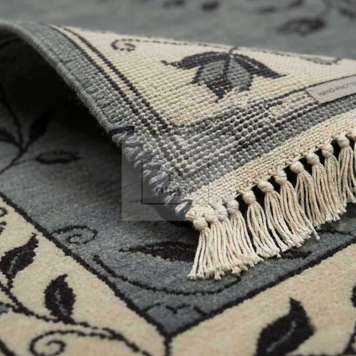 Grey & Ivory Oushak Wool Rug | 6x9 8x10 ft Hand-Knotted | Bedroom Living Room Area Rug