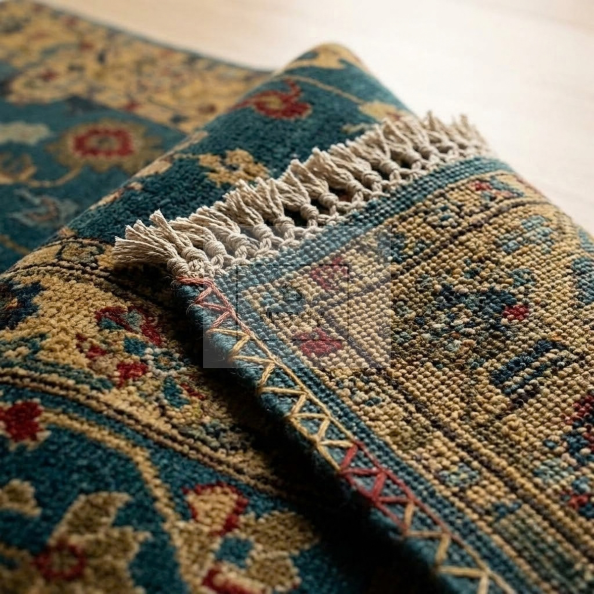 Teal & Gold Oushak Wool Rug | 6x9 8x10 ft Hand-Knotted | Bedroom Living Room Area Rug