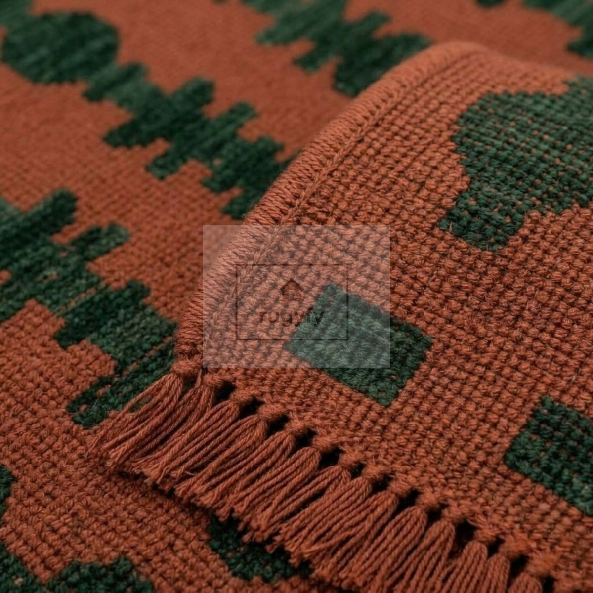Terracotta & Forest Green Turkish Oushak Rug | 5x8 8x10 ft Hand-Knotted Wool | Living Room Bedroom Rug