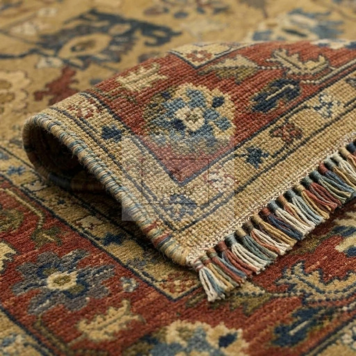 Gold & Brick Red Turkish Oushak Rug | 5x8 8x10 ft Hand-Knotted New Zealand Wool | Living Room Bedroom Rug