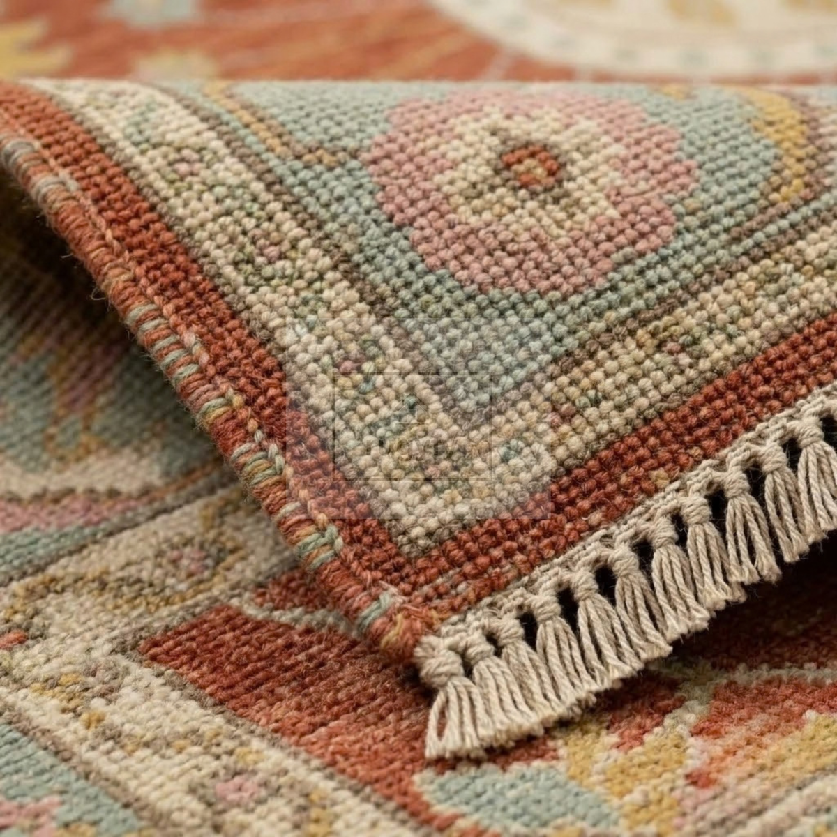 Rust & Sage Blue Vintage Oushak Area Rug | 9x12 10x14 ft Hand-Knotted Wool | Living Room Dining Room