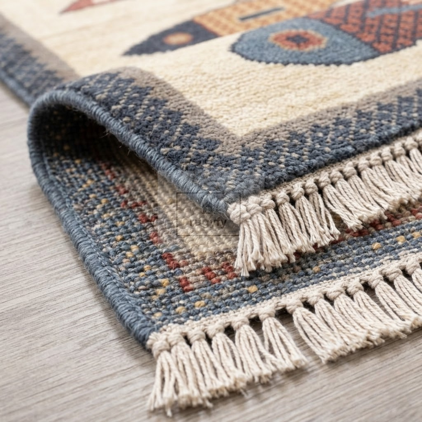 Ivory Fish Motif Hand-Knotted Wool Rug | Quiet Luxury Pictorial Rug for Nursery &amp; Living Room