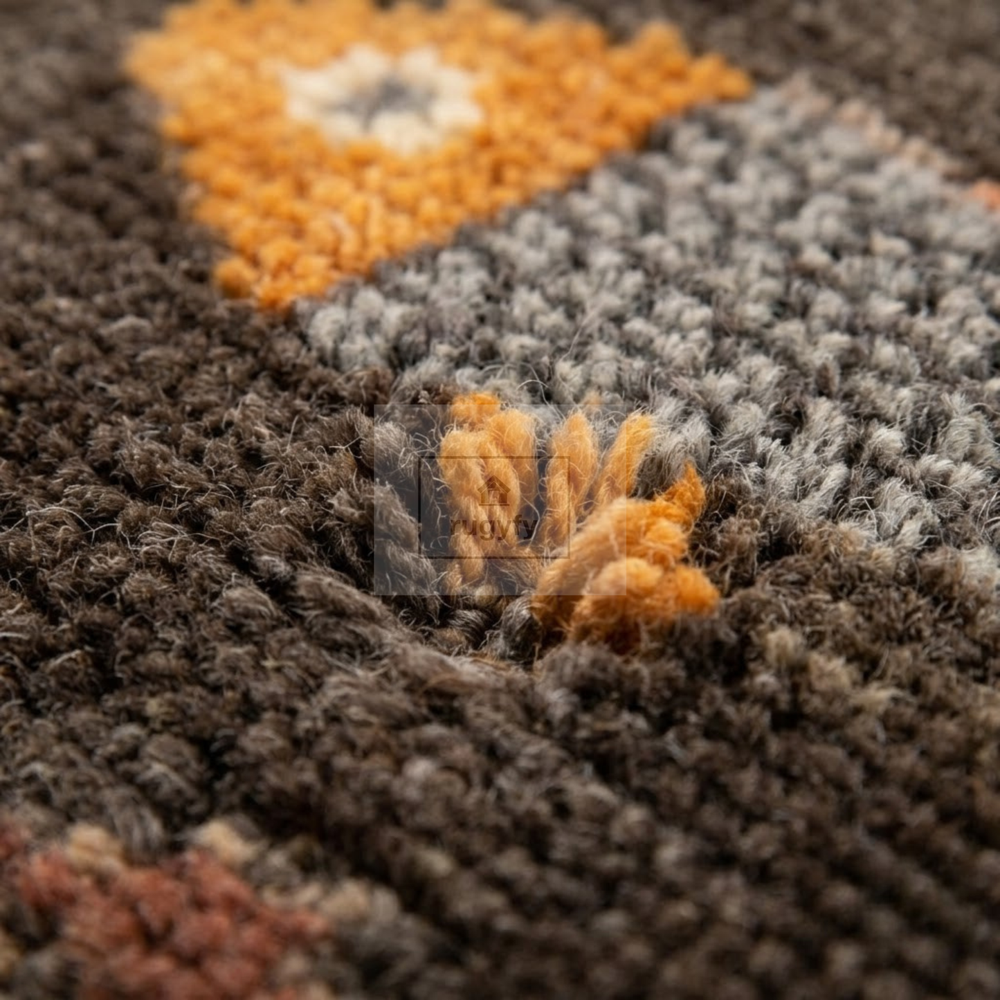 Charcoal Fish Motif Hand-Knotted Wool Rug | Moody Neutral Pictorial Rug for Hallway &amp; Entryway