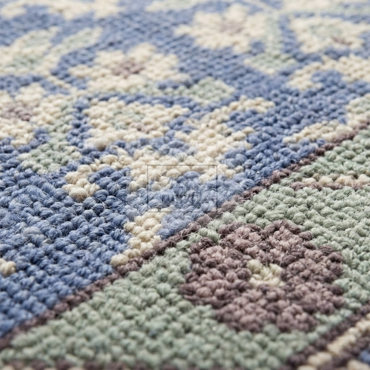Dusty Blue & Ivory Oushak Area Rug | 8x10 9x12 ft Hand-Knotted New Zealand Wool | Periwinkle Floral Turkish Living Room Rug