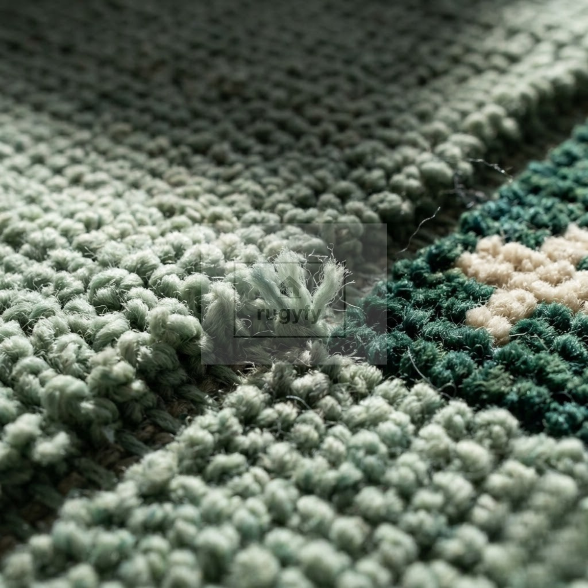 Mint & Forest Green Kazak Rug | Hand-Knotted Geometric Medallion Wool Rug | Farmhouse Dining Room 9x12