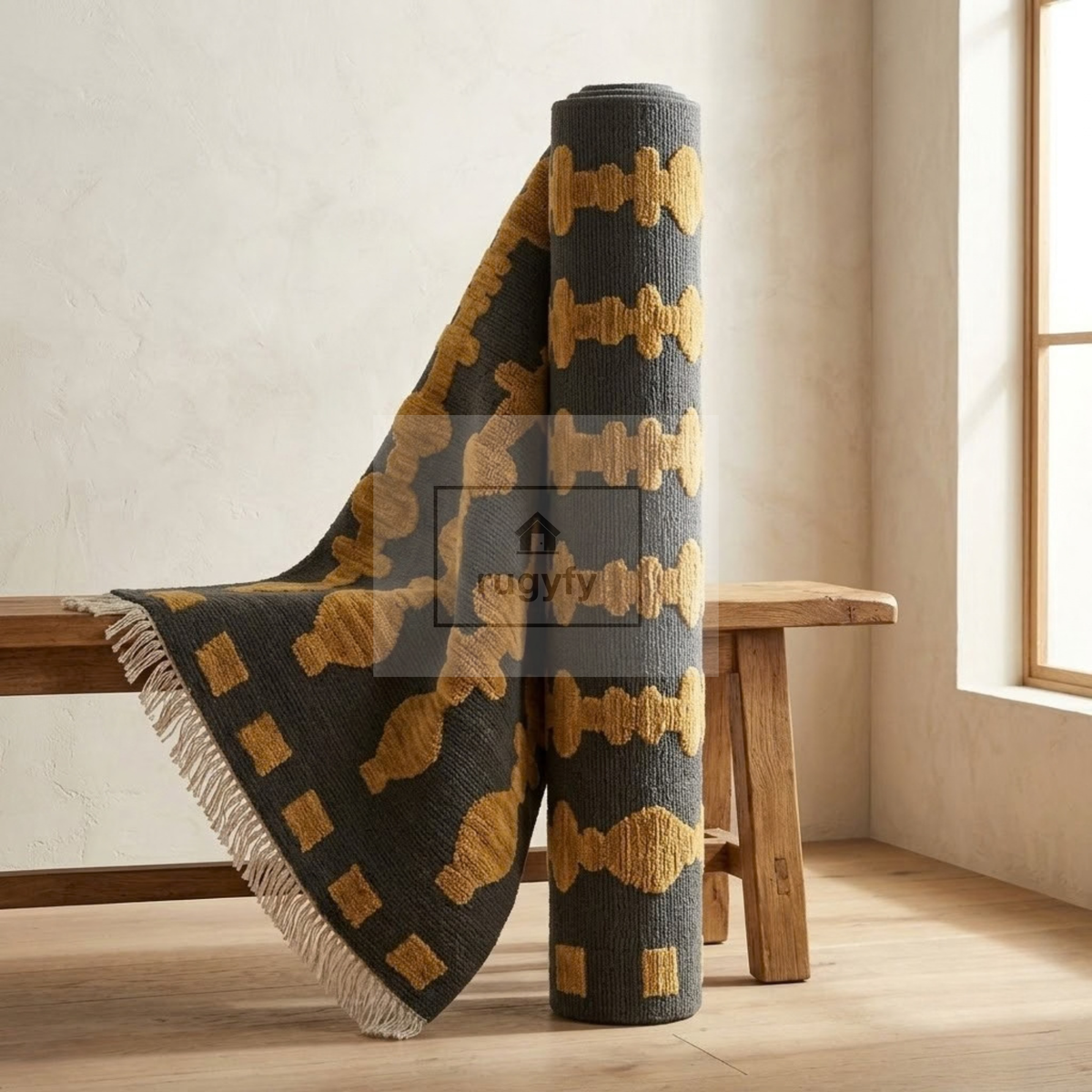 Charcoal & Gold Vintage Oushak Area Rug | 9x12 10x14 ft Hand-Knotted Wool | Living Room Dining Room
