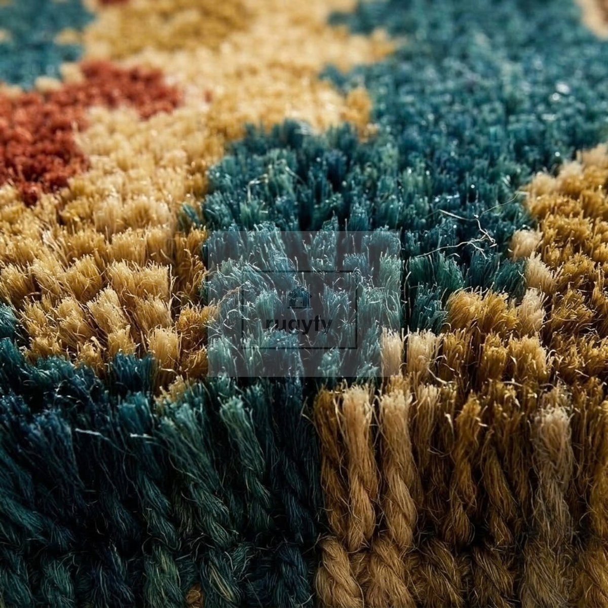 Teal & Gold Oushak Wool Rug | 6x9 8x10 ft Hand-Knotted | Bedroom Living Room Area Rug