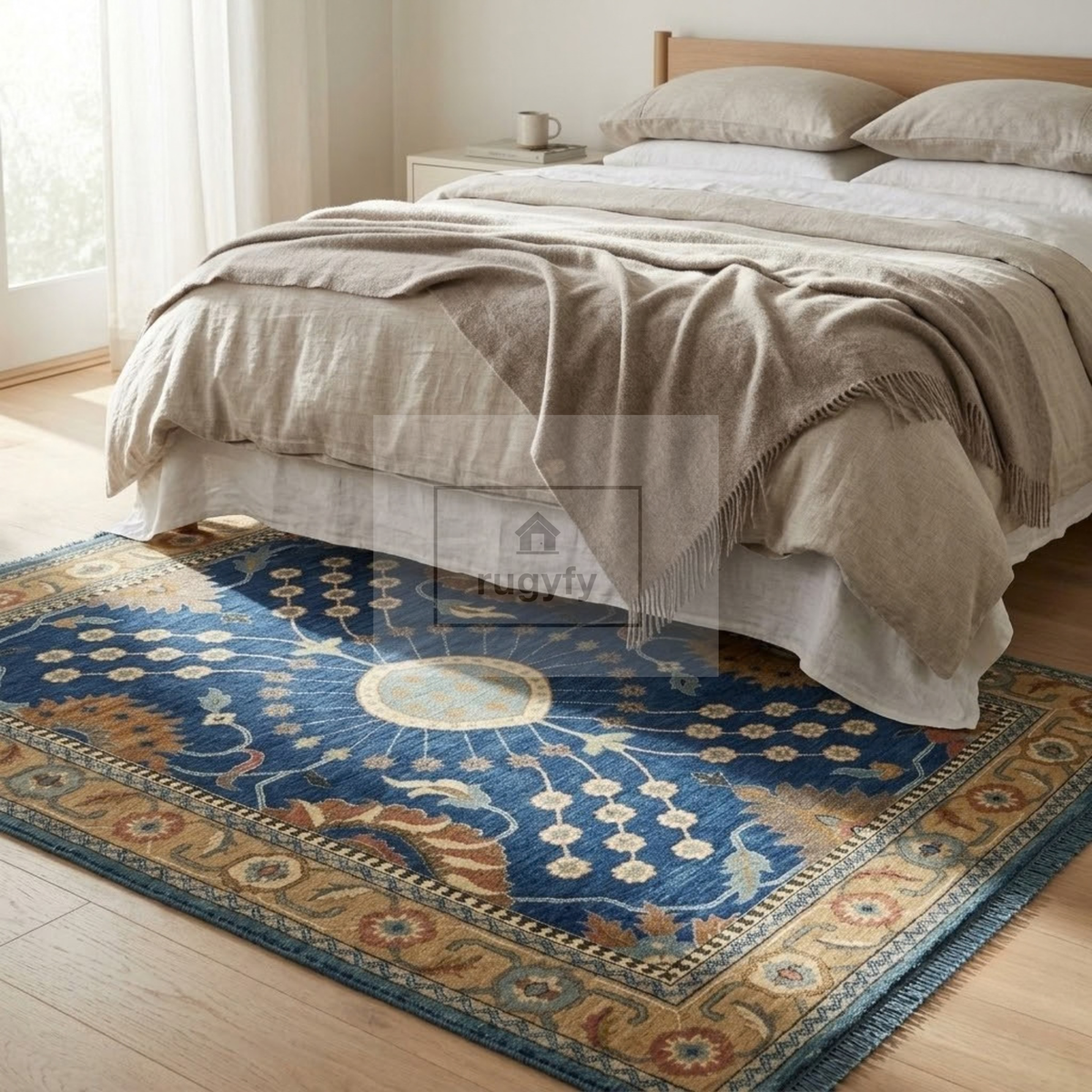 Dark Brown & Multicolor Oushak Wool Rug | 6x9 8x10 ft Hand-Knotted | Bedroom Living Room Area Rug