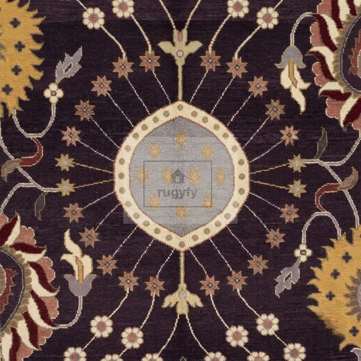 Dark Plum & Gold Turkish Oushak Rug | 5x8 8x10 ft Hand-Knotted New Zealand Wool | Living Room Bedroom Rug