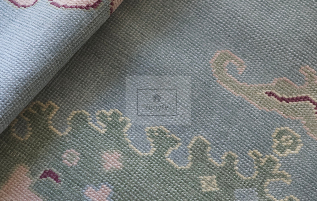 Grey & Mauve Oushak Rug | 9x12 & 10x14 ft | Hand-Knotted Wool Medallion | Living Room & Dining Room