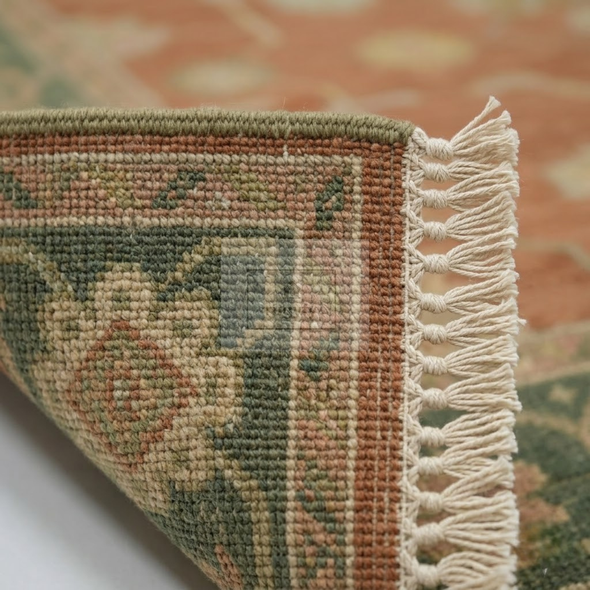 Rust Terracotta & Sage Green Sultanabad Oushak Rug | Hand-Knotted Wool 8x10 9x12 | Earthy Palmette Rug