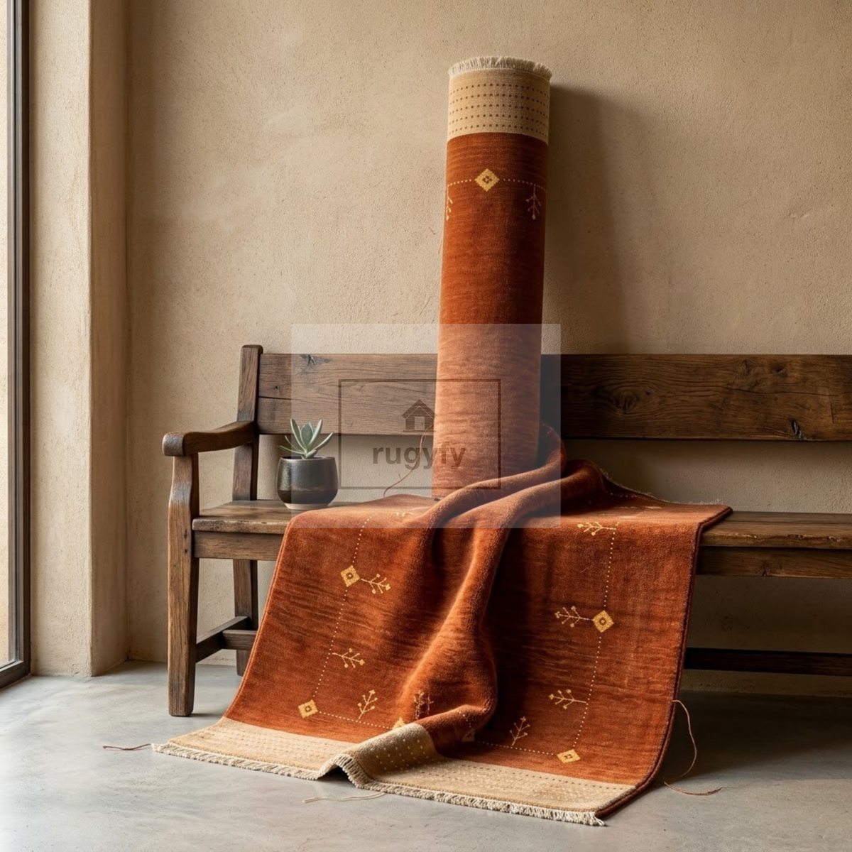 Burnt Orange & Beige Oushak Wool Rug | 6x9 8x10 ft Hand-Knotted | Bedroom Living Room Area Rug