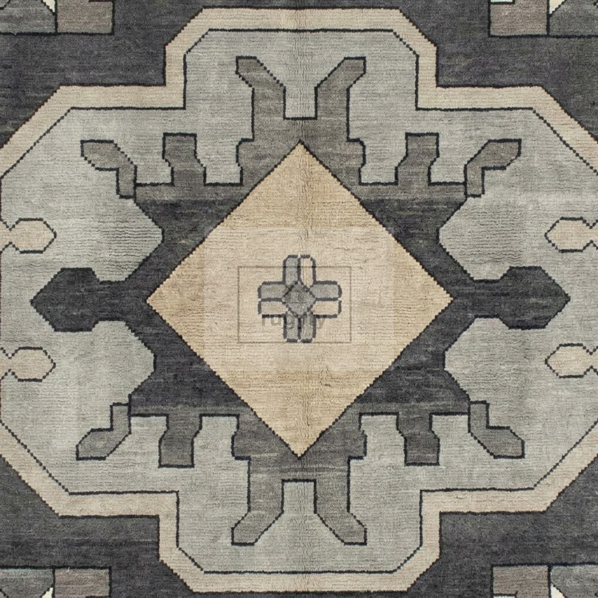 Charcoal & Ivory Oushak Wool Rug | 6x9 8x10 ft Hand-Knotted | Bedroom Living Room Area Rug