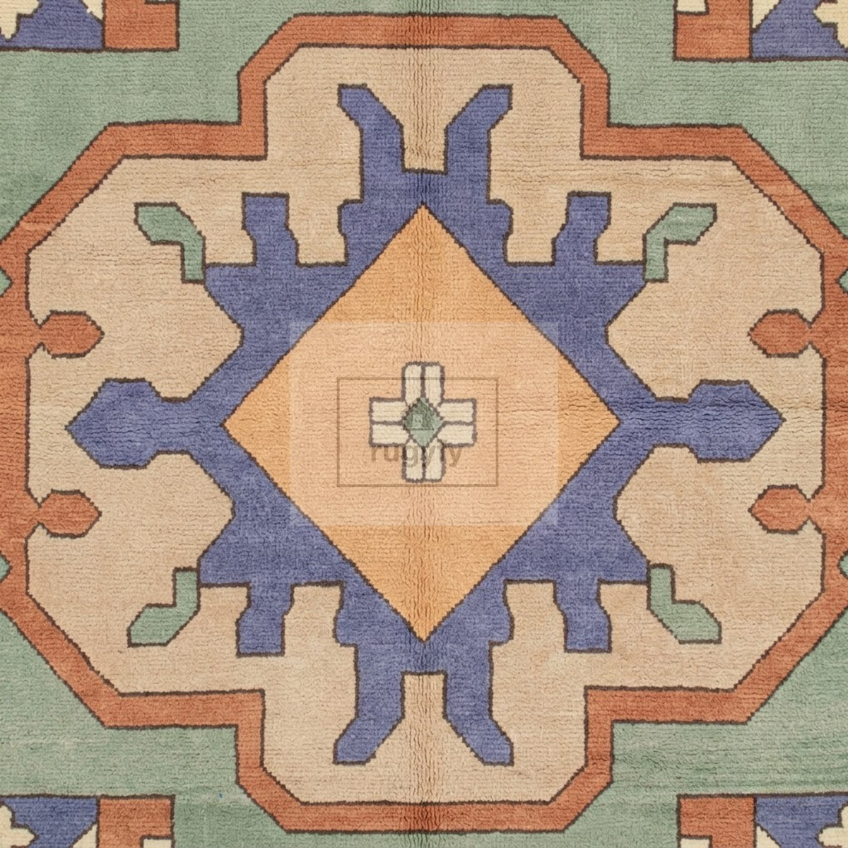 Sage Green & Blue Turkish Oushak Rug | 5x8 8x10 ft Hand-Knotted Wool | Living Room Bedroom Rug