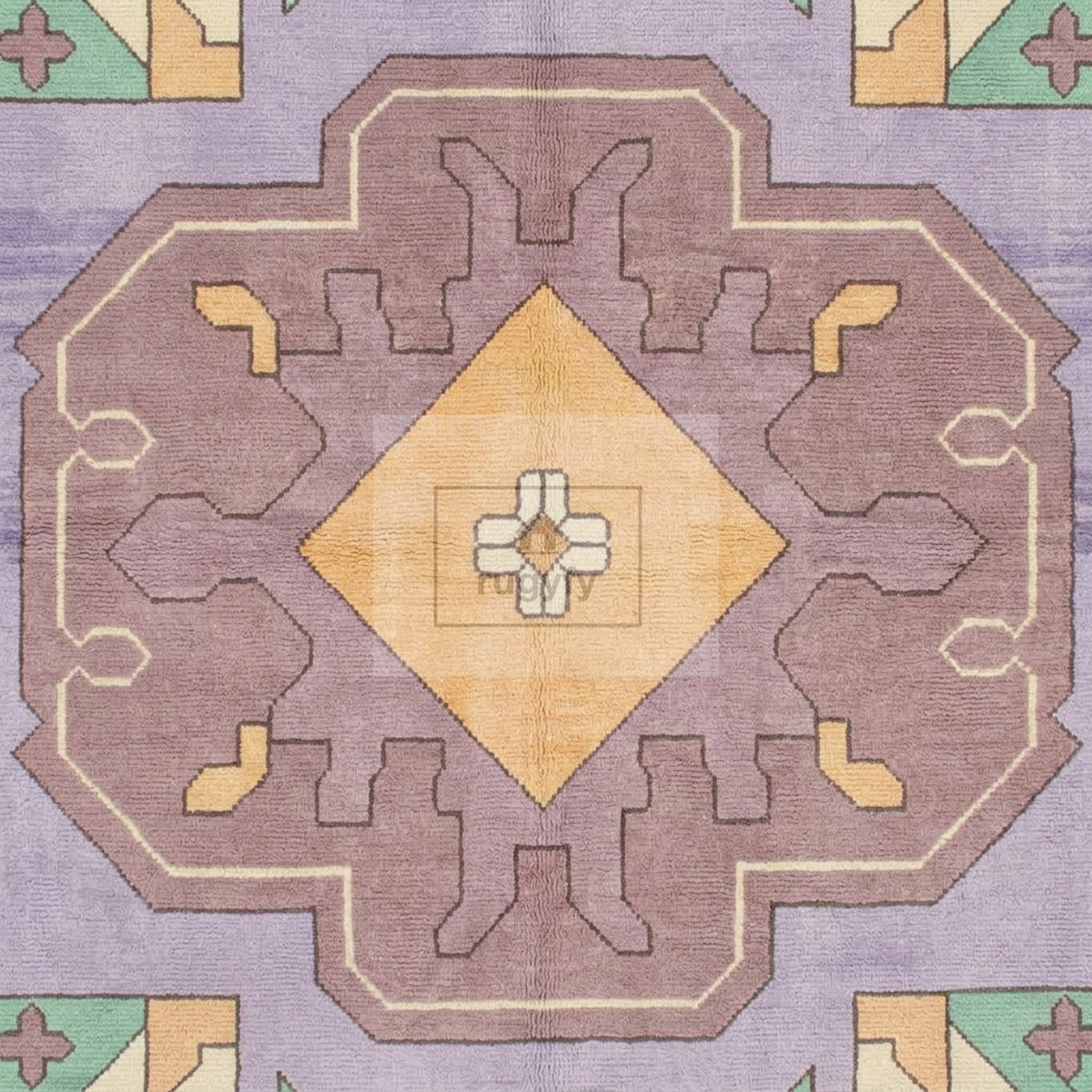 Lavender & Mint Kazak Rug | Hand-Knotted Geometric Medallion Wool Rug | Bedroom & Nursery 8x10