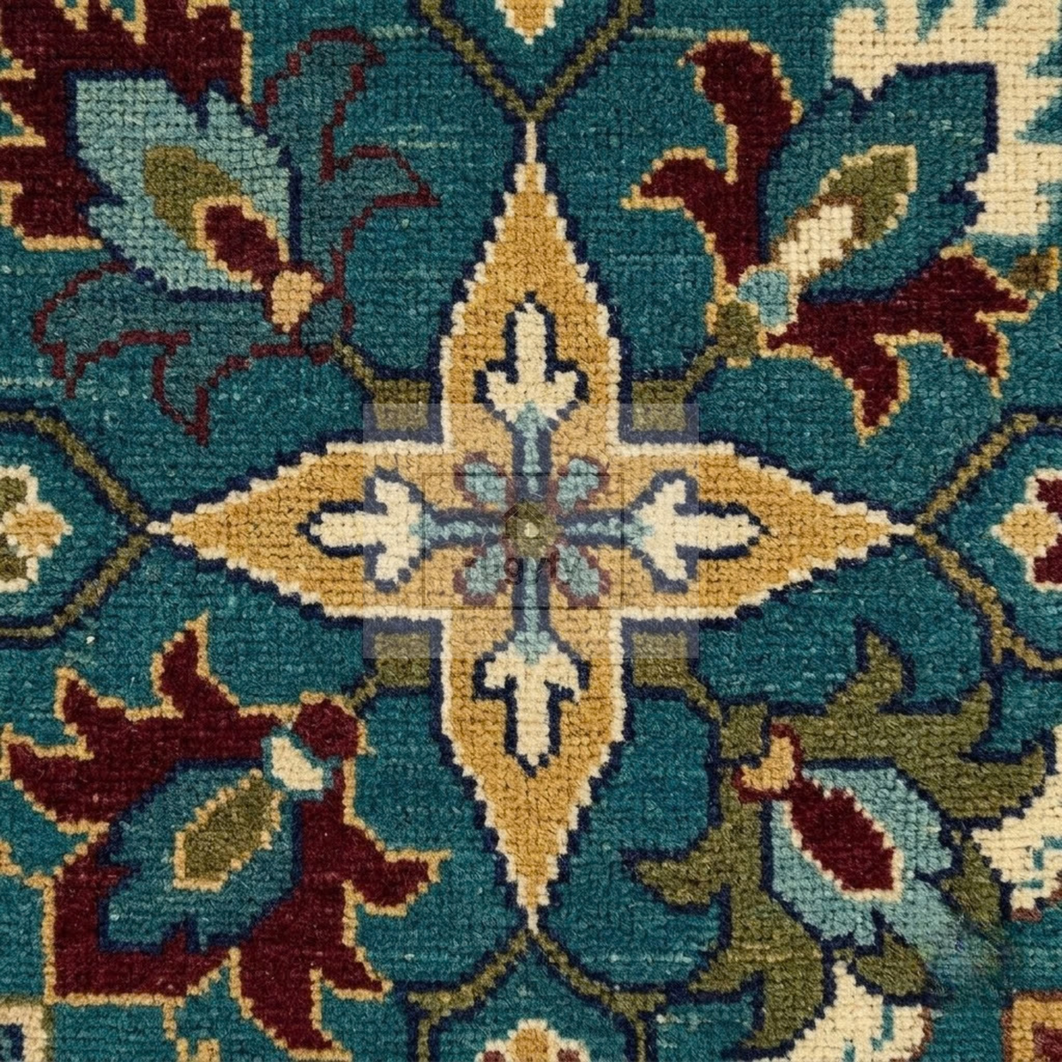 Teal & Gold Oushak Wool Rug | 6x9 8x10 ft Hand-Knotted | Bedroom Living Room Area Rug
