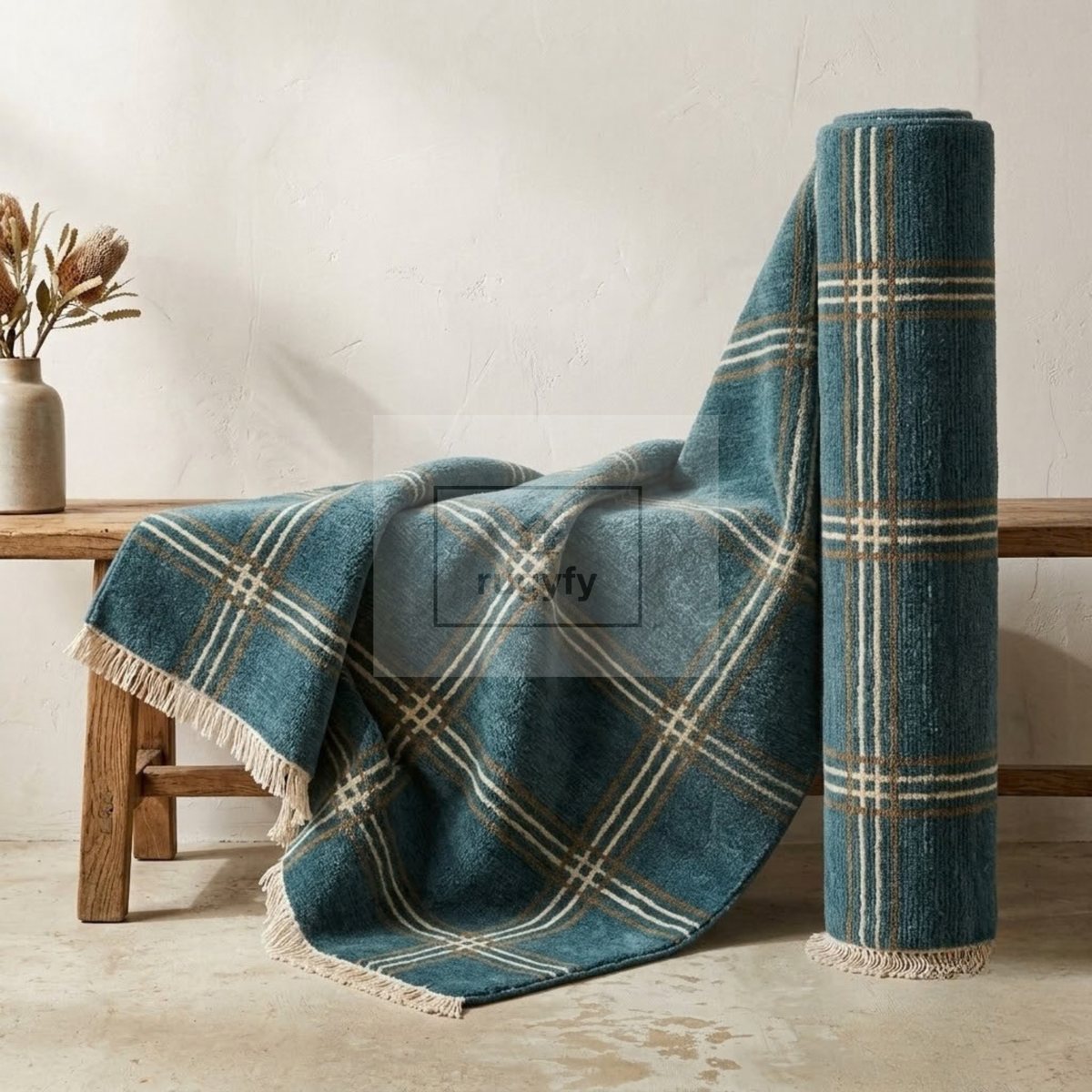 Teal & Cream Vintage Oushak Area Rug | 9x12 10x14 ft Hand-Knotted Wool | Living Room Dining Room