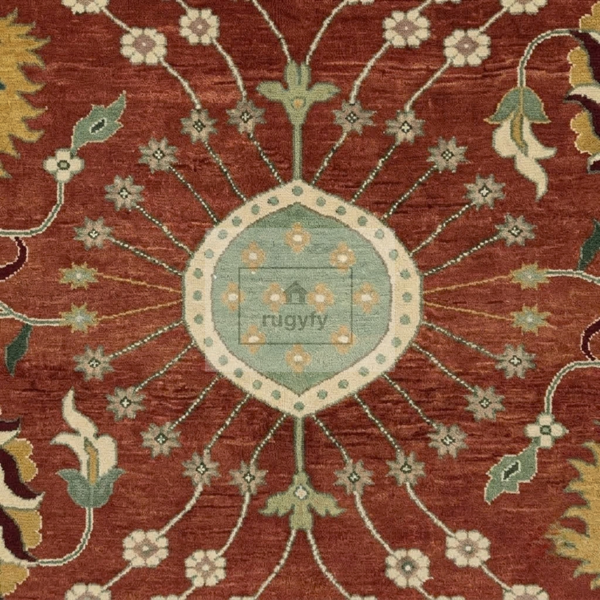 Terracotta & Gold Turkish Oushak Rug | 5x8 8x10 ft Hand-Knotted New Zealand Wool | Living Room Bedroom Rug