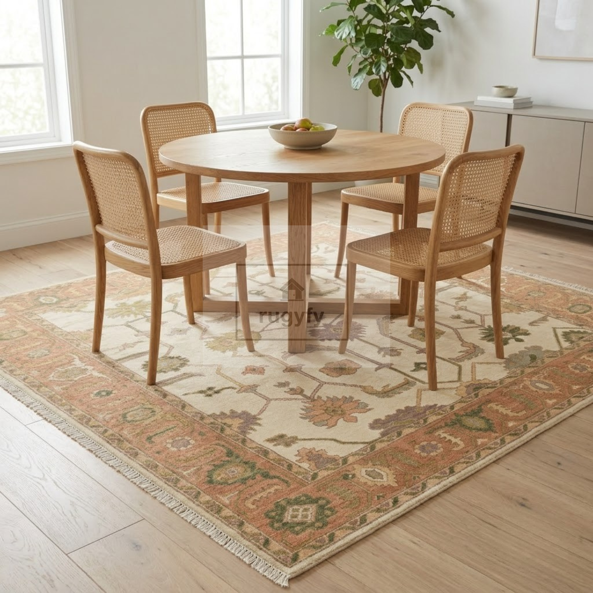 Ivory & Blush Pink Sultanabad Oushak Rug | Hand-Knotted Wool 8x10 9x12 | Olive Green Palmette Area Rug