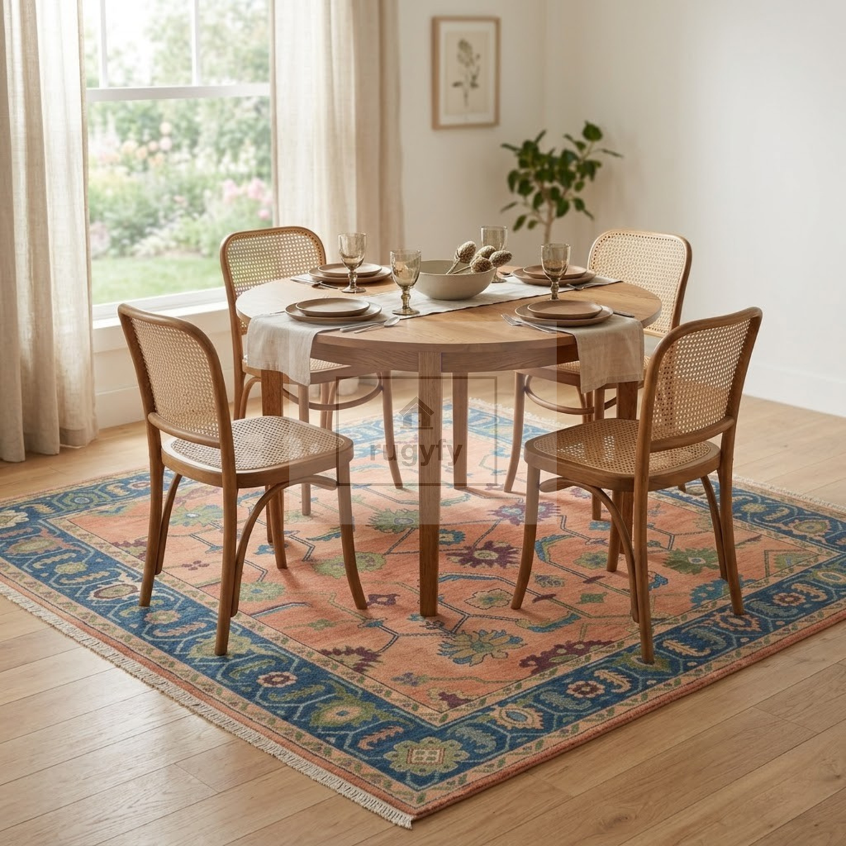 Coral & Navy Blue Sultanabad Oushak Rug | Hand-Knotted Wool 8x10 9x12 | Terracotta Palmette Area Rug