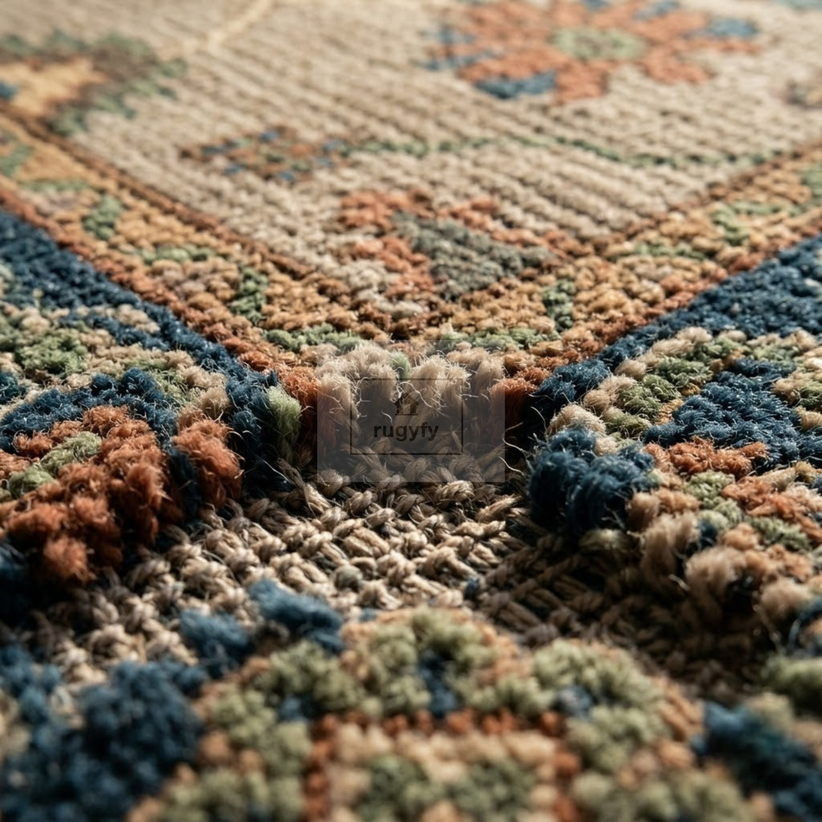 Taupe & Teal Blue Sultanabad Oushak Rug | Hand-Knotted Wool 8x10 9x12 | Sand Beige Square & Area Rug
