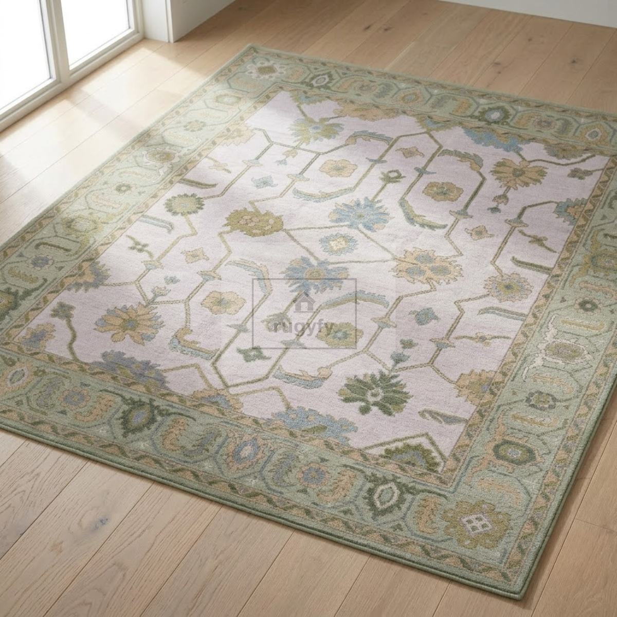 Lavender & Sage Green Sultanabad Oushak Rug | Hand-Knotted Wool 8x10 9x12 | Lilac Pastel Area Rug
