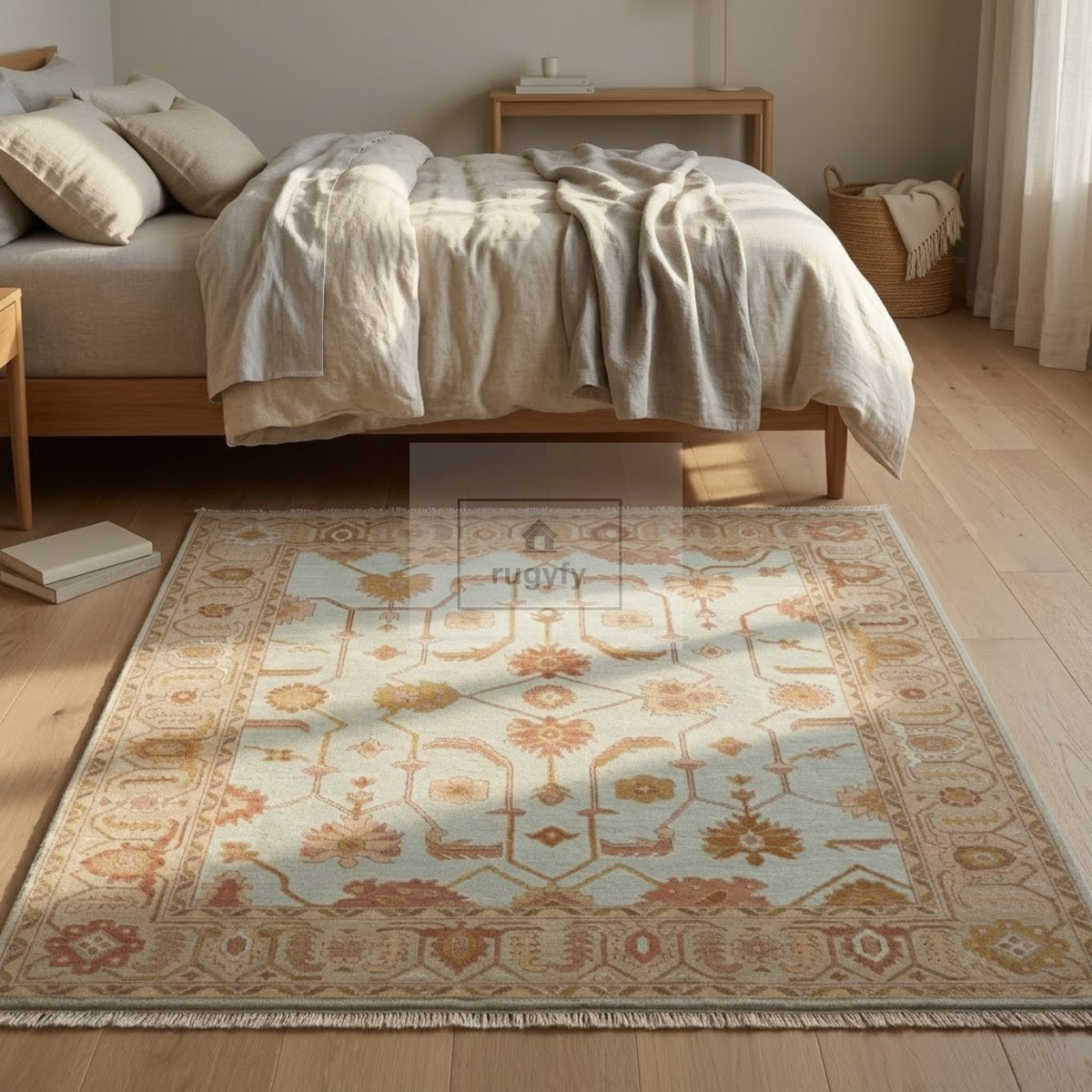 Ivory & Honey Gold Sultanabad Oushak Rug | Hand-Knotted Wool 8x10 9x12 | Apricot Neutral Living Room Rug