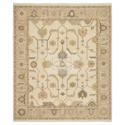 Cream & Soft Taupe Sultanabad Oushak Rug | Hand-Knotted Wool 8x10 9x12 | Muted Neutral Palmette Rug