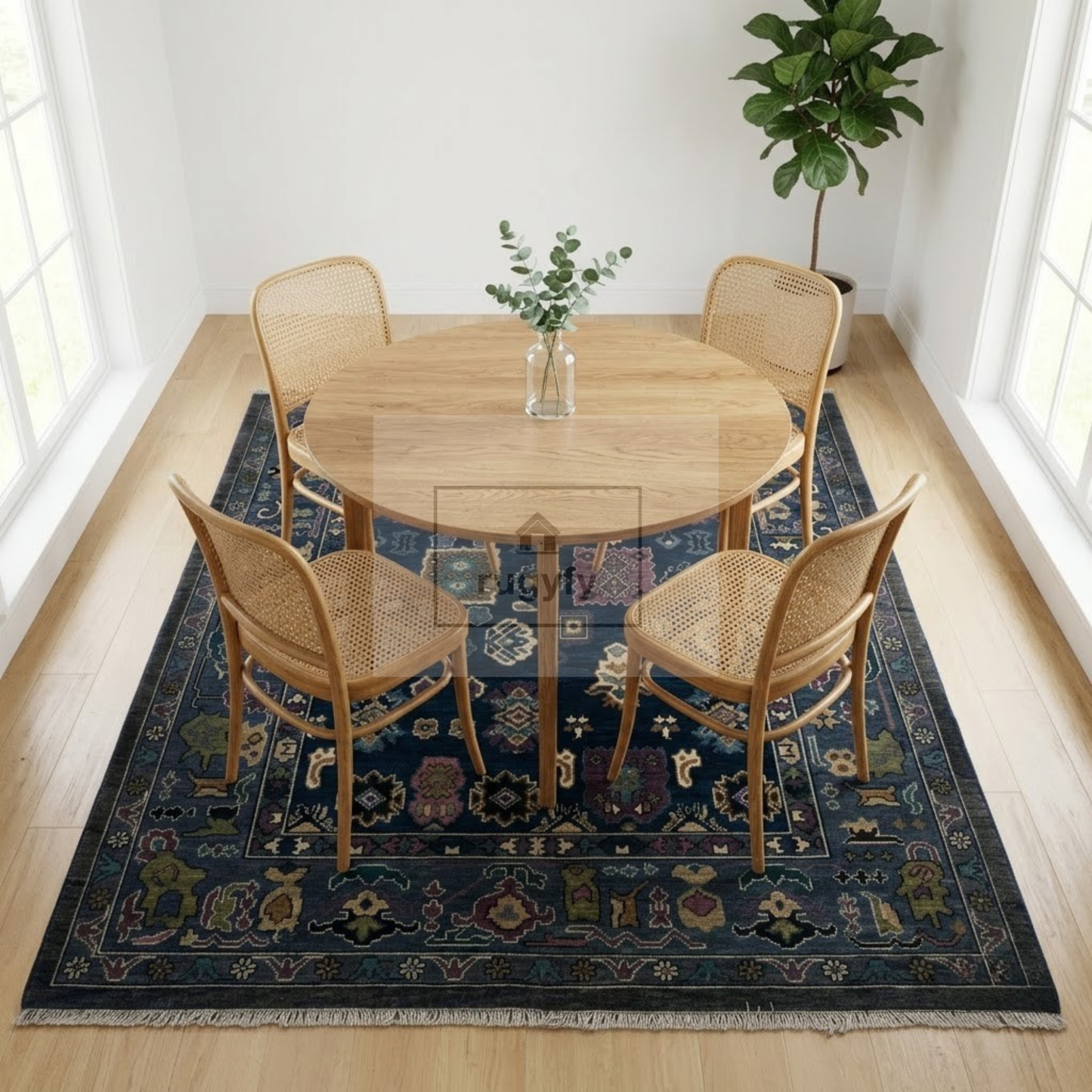 8x10 & 9x12 Navy Hand-Knotted Wool Area Rug | Midnight Blue Oushak for Dining Room & Bedroom