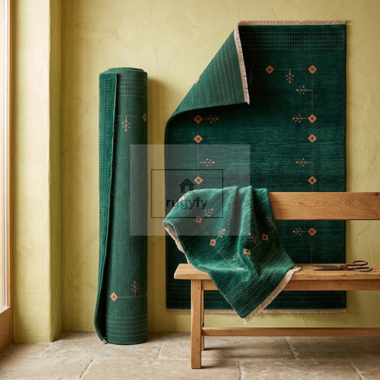 Emerald Green & Copper Vintage Oushak Area Rug | 9x12 10x14 ft Hand-Knotted Wool | Living Room Dining Room