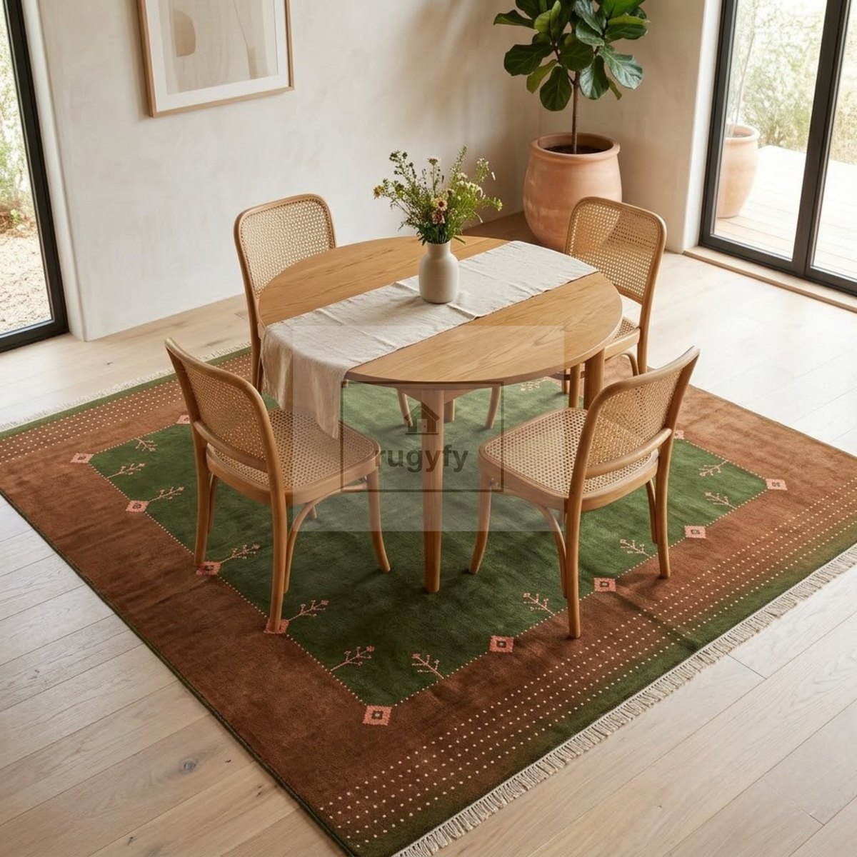 Olive Green & Rust Turkish Oushak Rug | 5x8 8x10 ft Hand-Knotted New Zealand Wool | Living Room Bedroom Rug