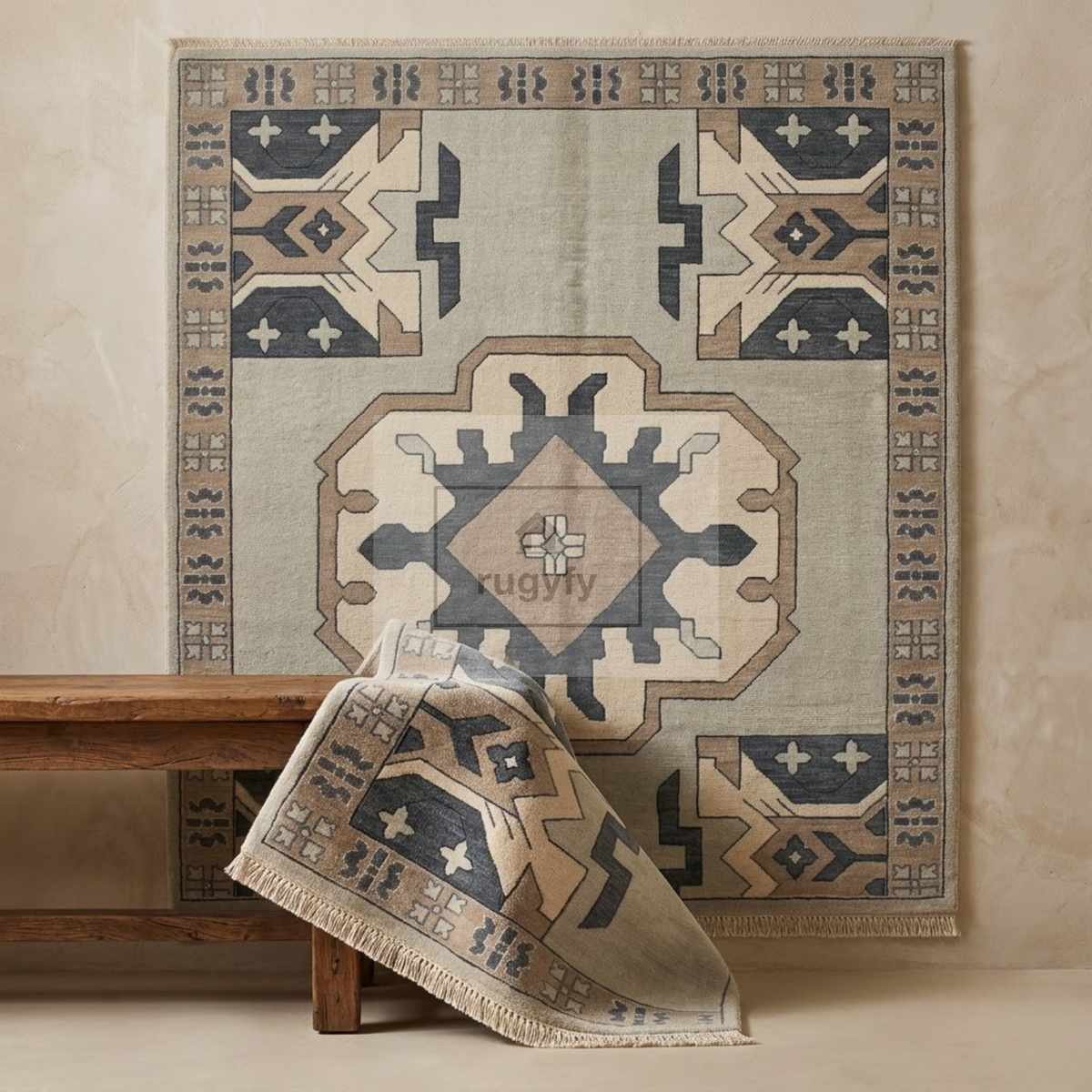 Silver & Charcoal Turkish Oushak Rug | 5x8 8x10 ft Hand-Knotted Wool | Living Room Bedroom Rug
