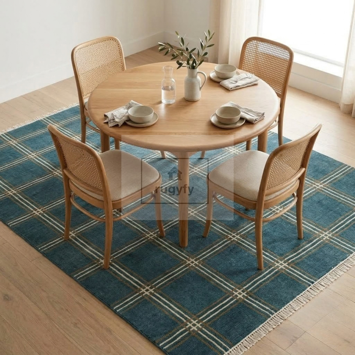 Teal & Cream Vintage Oushak Area Rug | 9x12 10x14 ft Hand-Knotted Wool | Living Room Dining Room