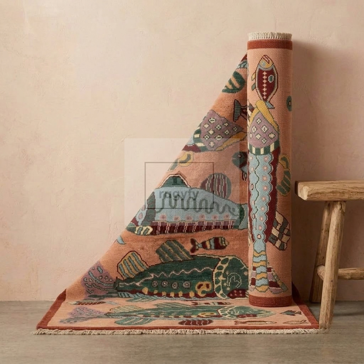 Peach & Rust Red Oushak Wool Rug | 6x9 8x10 ft Hand-Knotted | Bedroom Living Room Area Rug