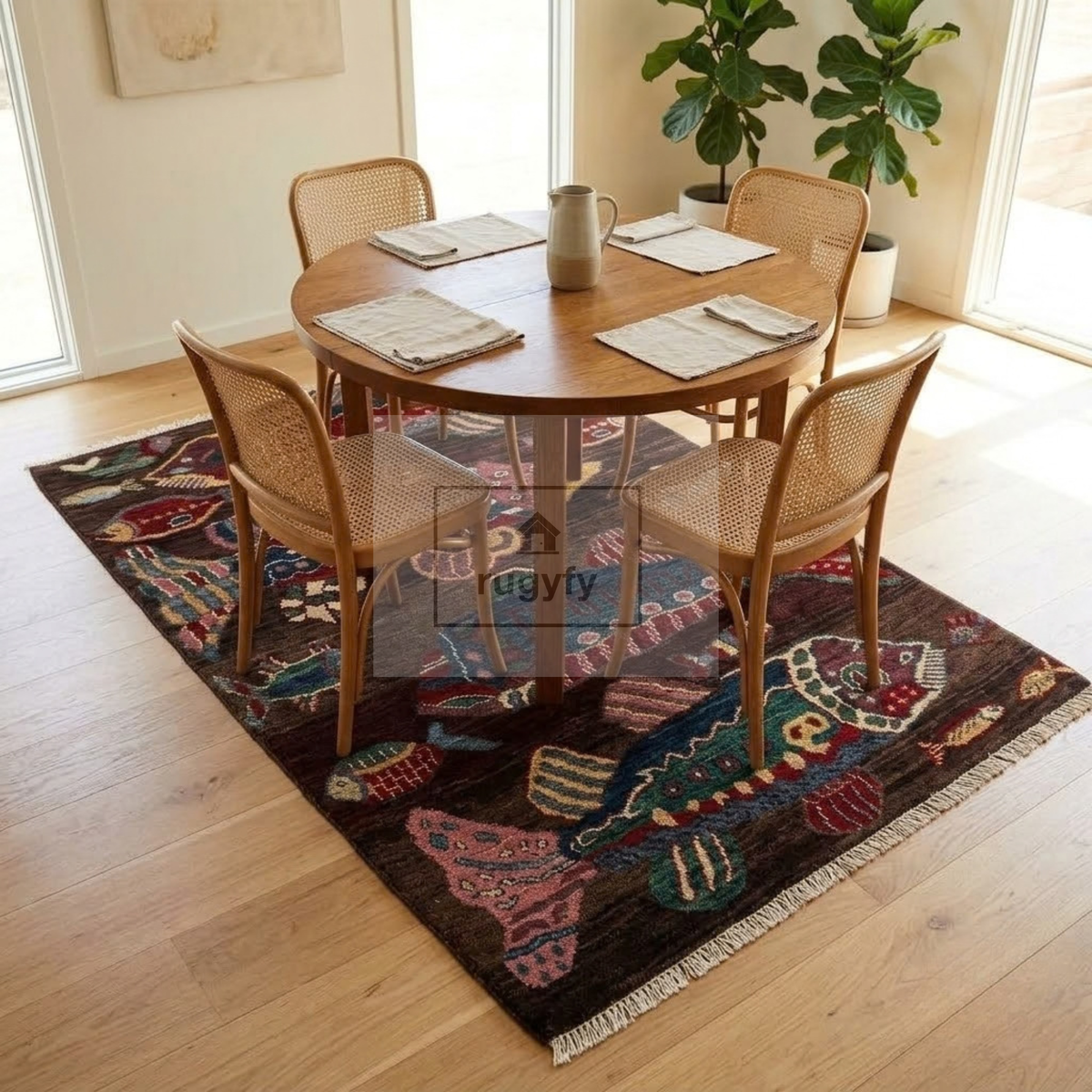 Chocolate Brown & Burgundy Turkish Oushak Rug | 5x8 8x10 ft Hand-Knotted New Zealand Wool | Living Room Bedroom Rug