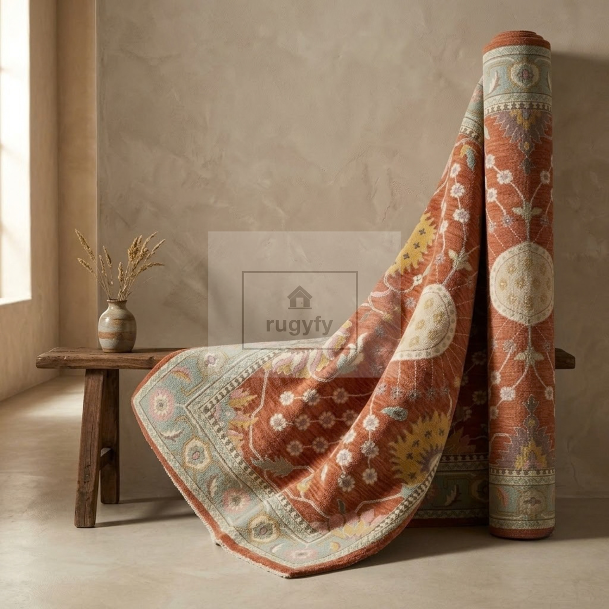 Rust & Sage Blue Vintage Oushak Area Rug | 9x12 10x14 ft Hand-Knotted Wool | Living Room Dining Room