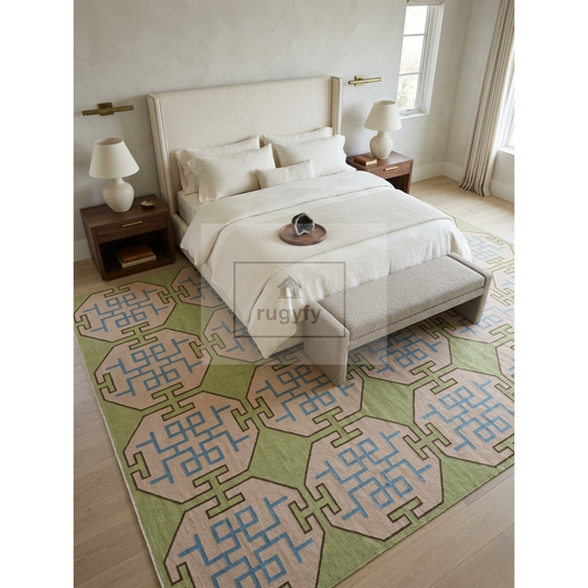 Sage Green & Ivory Turkish Oushak Rug | 5x8 8x10 ft Hand-Knotted Wool | Living Room Bedroom Rug