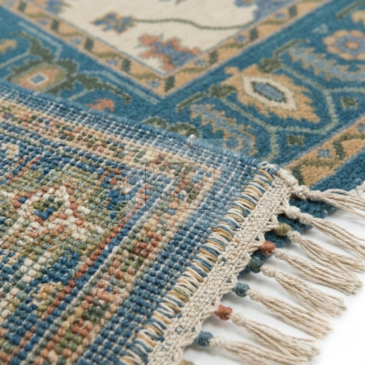 Ivory & Teal Blue Sultanabad Oushak Rug | Hand-Knotted Wool 8x10 9x12 | Cream Palmette Area Rug
