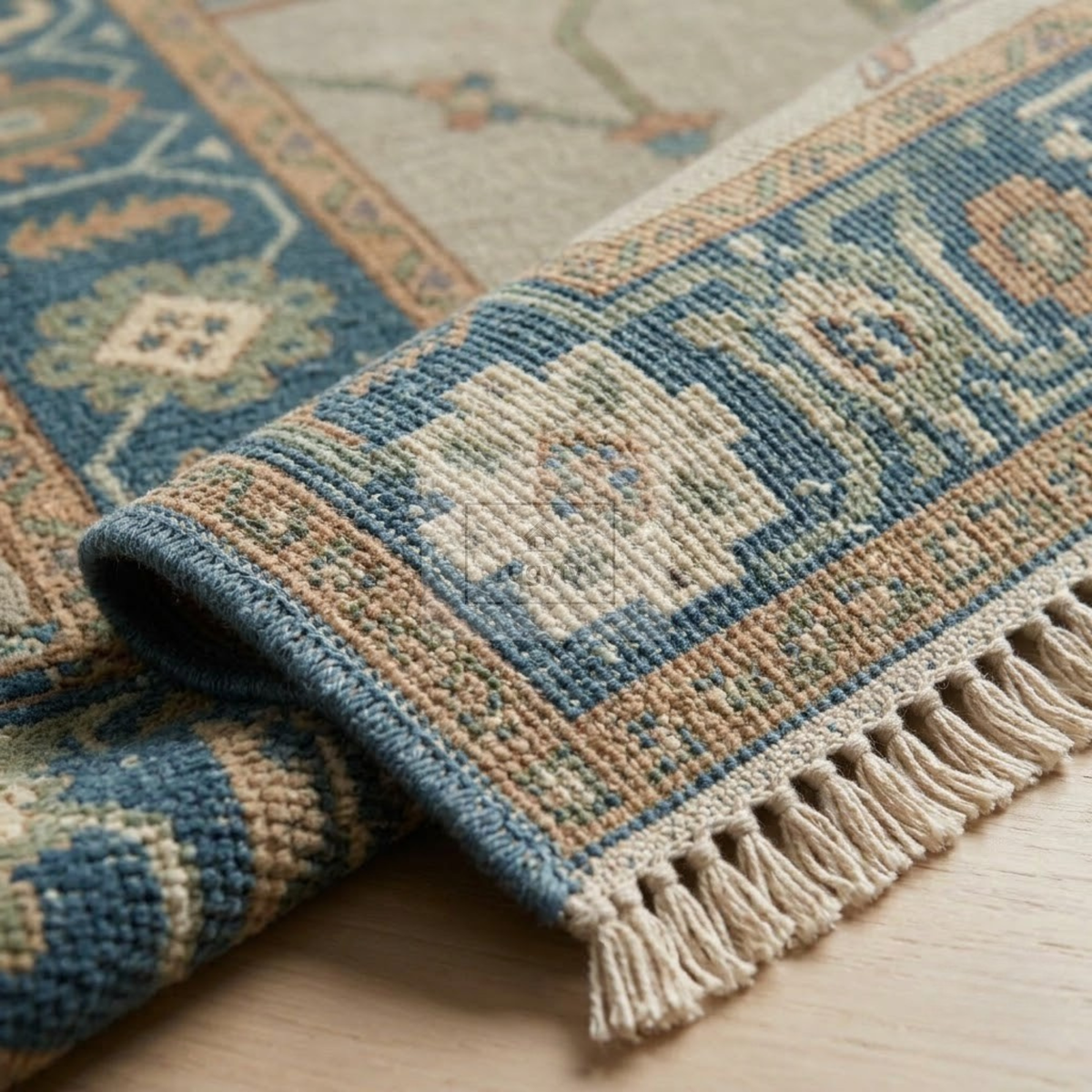 Taupe & Teal Blue Sultanabad Oushak Rug | Hand-Knotted Wool 8x10 9x12 | Sand Beige Square & Area Rug