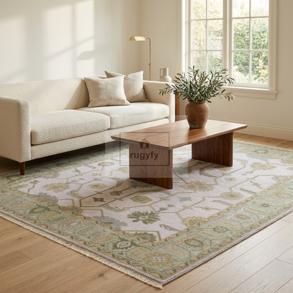 Lavender & Sage Green Sultanabad Oushak Rug | Hand-Knotted Wool 8x10 9x12 | Lilac Pastel Area Rug