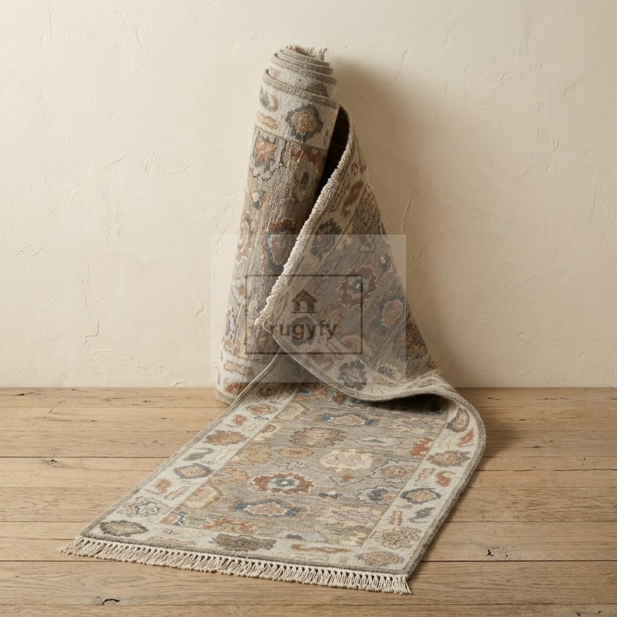 Silver & Ivory Oushak Rug | 2x8 & 2.5x10 ft | Hand-Knotted Wool Floral | Living Room & Bedroom