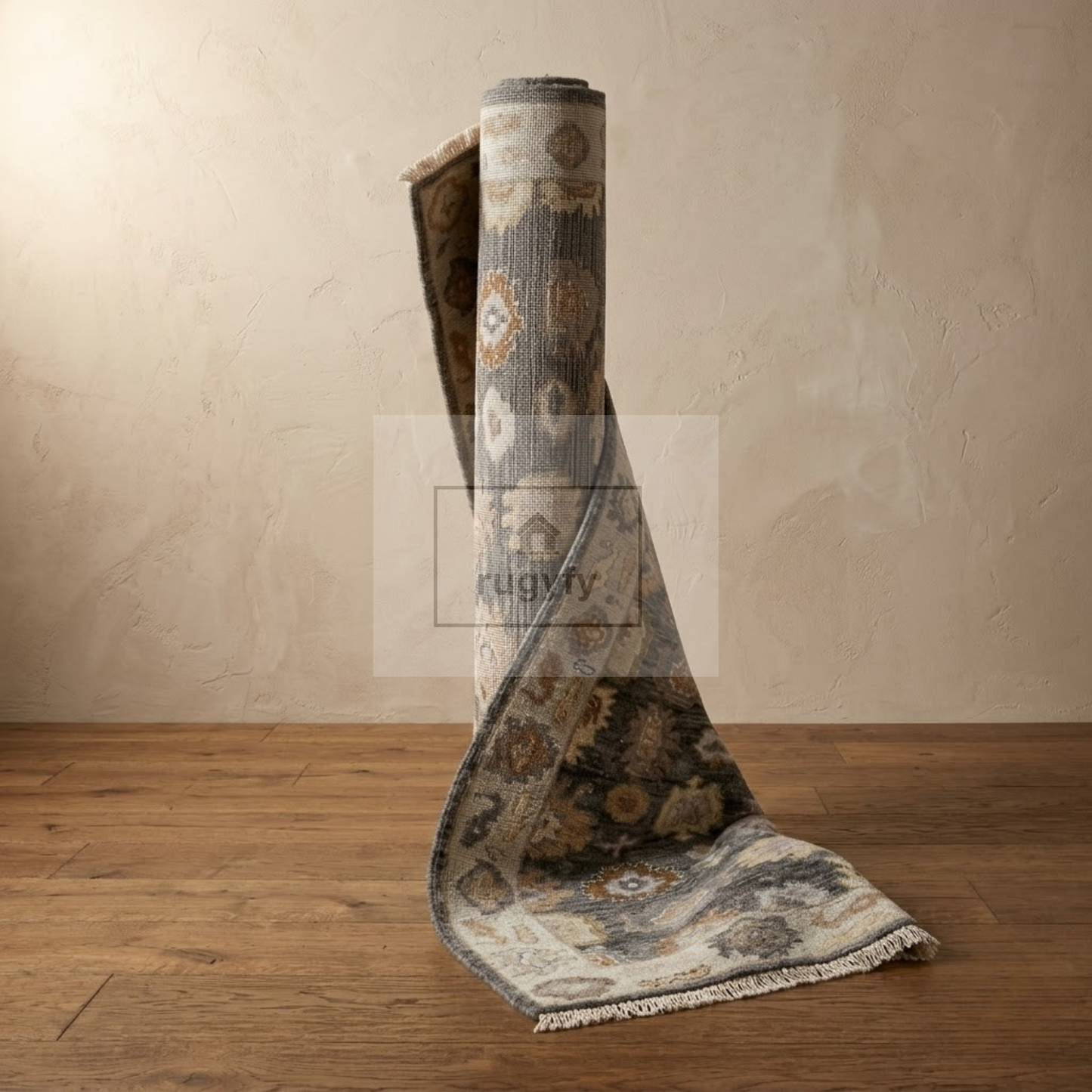 Charcoal & Ivory Oushak Rug | 2.5x12 & 3x14 ft | Hand-Knotted Wool Floral | Living Room & Dining Room