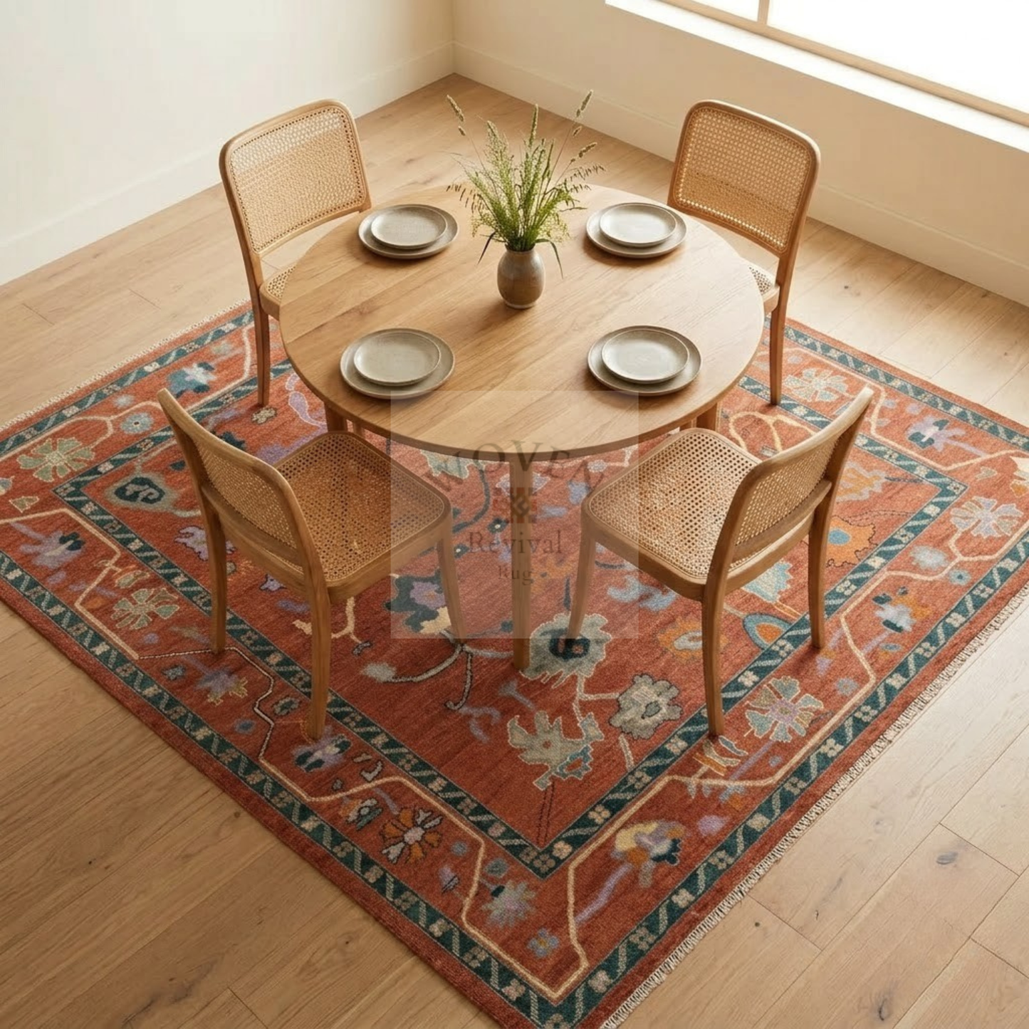 Custom Terracotta Oushak Hand-Knotted Wool Rug for Interior Designers | Rust & Pine Teal Anatolian Design, Trade & Contract Sizes
