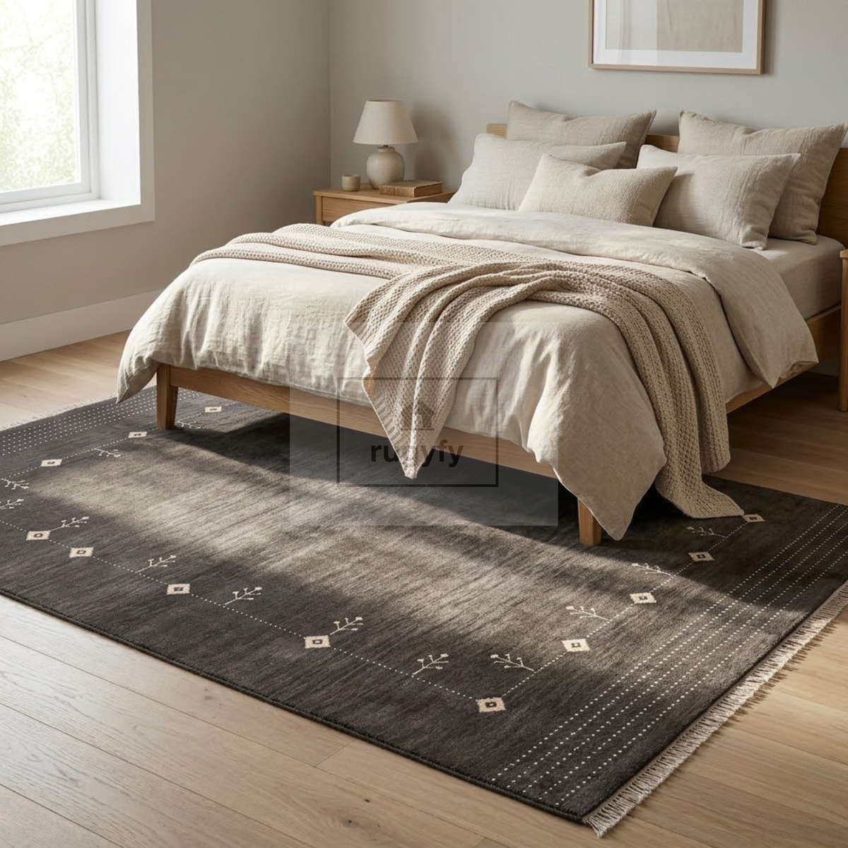 Charcoal & Ivory Turkish Oushak Area Rug | 8x10 9x12 ft Hand-Knotted New Zealand Wool | Living Room Rug