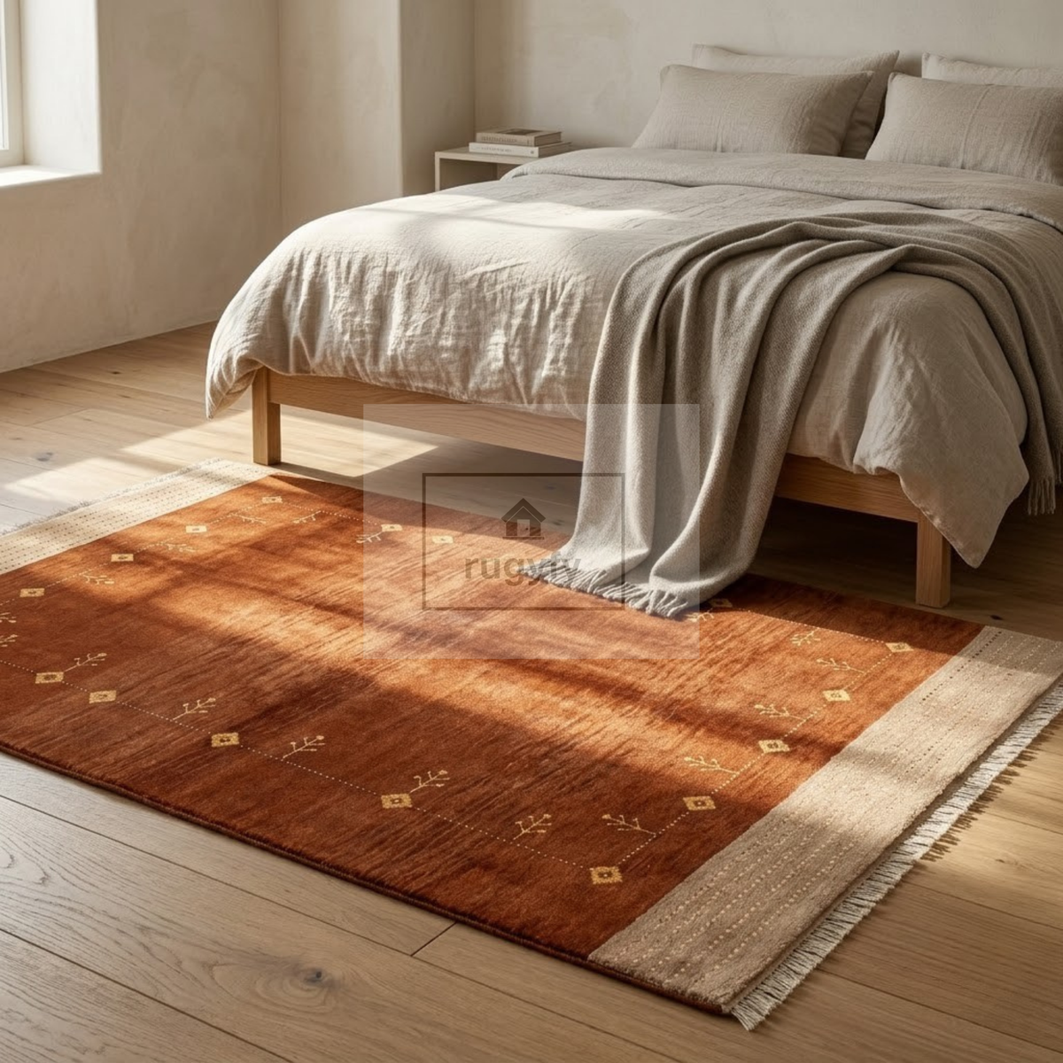 Burnt Orange & Beige Oushak Wool Rug | 6x9 8x10 ft Hand-Knotted | Bedroom Living Room Area Rug
