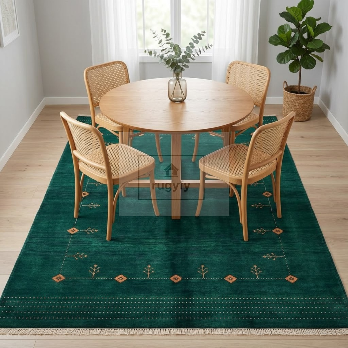 Emerald Green & Copper Vintage Oushak Area Rug | 9x12 10x14 ft Hand-Knotted Wool | Living Room Dining Room