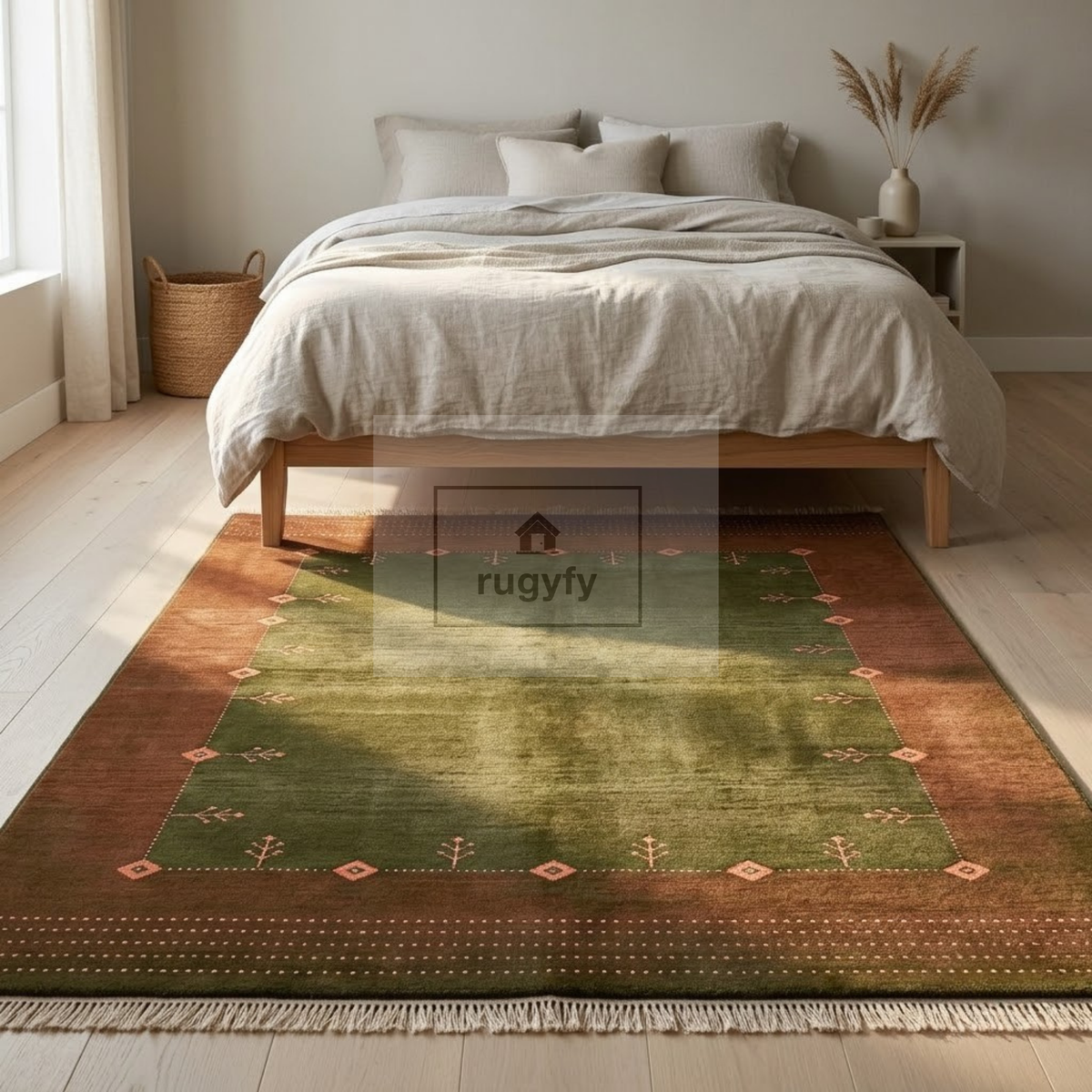 Olive Green & Rust Turkish Oushak Rug | 5x8 8x10 ft Hand-Knotted New Zealand Wool | Living Room Bedroom Rug