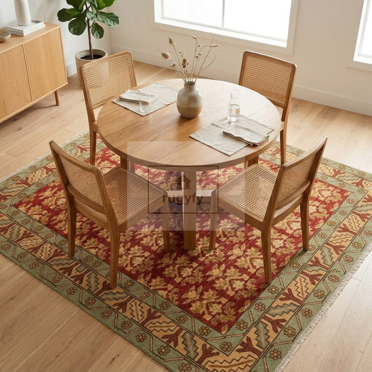 Terracotta Red & Gold Oushak Area Rug | 8x10 9x12 ft Hand-Knotted New Zealand Wool | Burgundy Tribal Turkish Living Room Rug